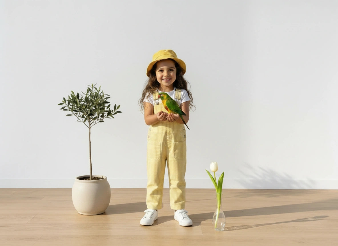Yellow 100% cotton jumpsuit for girls 2-7 years